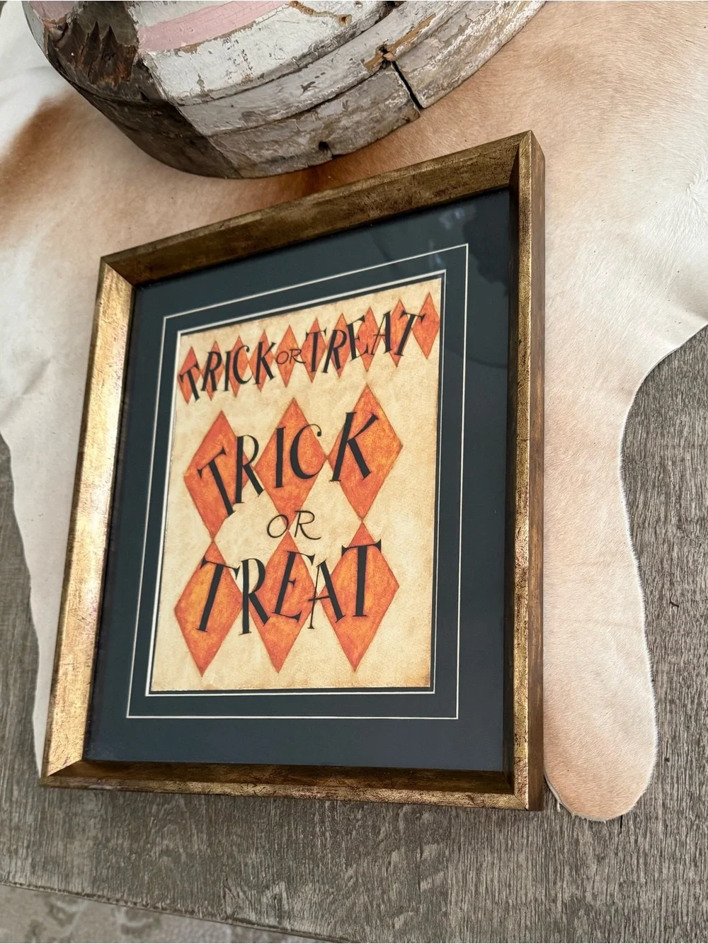 Trick or Treat Framed Wall Art - Orange Halloween Print